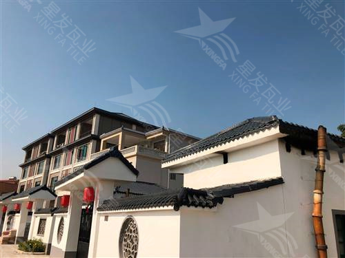 沈陽仿古樹脂瓦一體屋檐裝飾塑料瓦片 古建筑門樓圍墻瓦中式門頭仿古瓦 星發牌定制